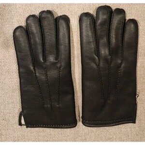 Black Warm leather Braided winter Thick gloves  Soft Lining women large